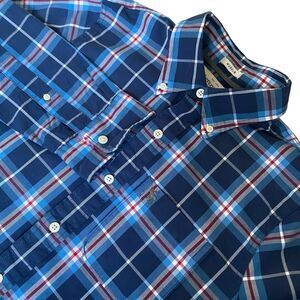 Abercrombie & Fitch Muscle Shirt Men S Plaid BlueRed Button Down Long Sleeve